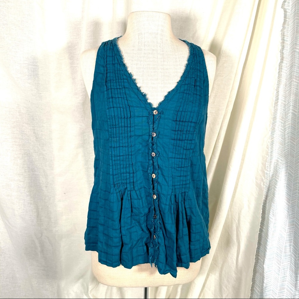 Stylish Sleeveless Fringed Teal Blouse